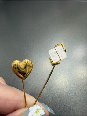 Vintage Gold Heart and Mother-of-Pearl Stick Pins